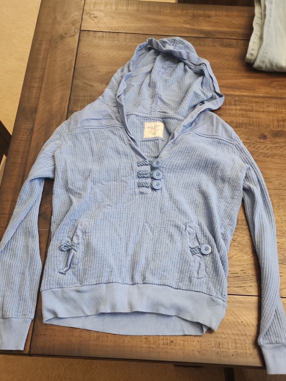 Old Navy Light Blue Waffle-Knit Hooded Pullover